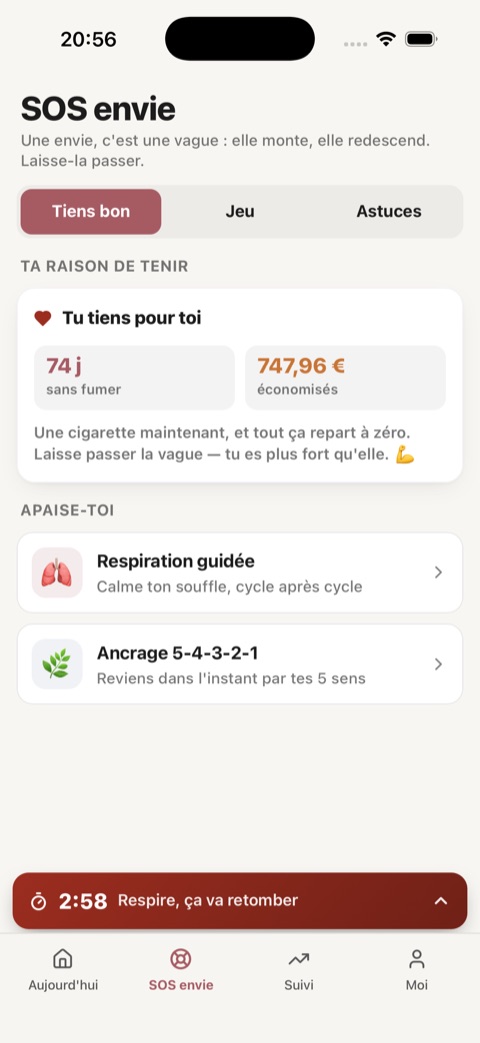 Capture Soufflinou, écran SOS envie