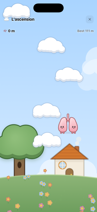 Le mini-jeu L'ascension de Soufflinou : guider les poumons de nuage en nuage pour passer l'envie de fumer